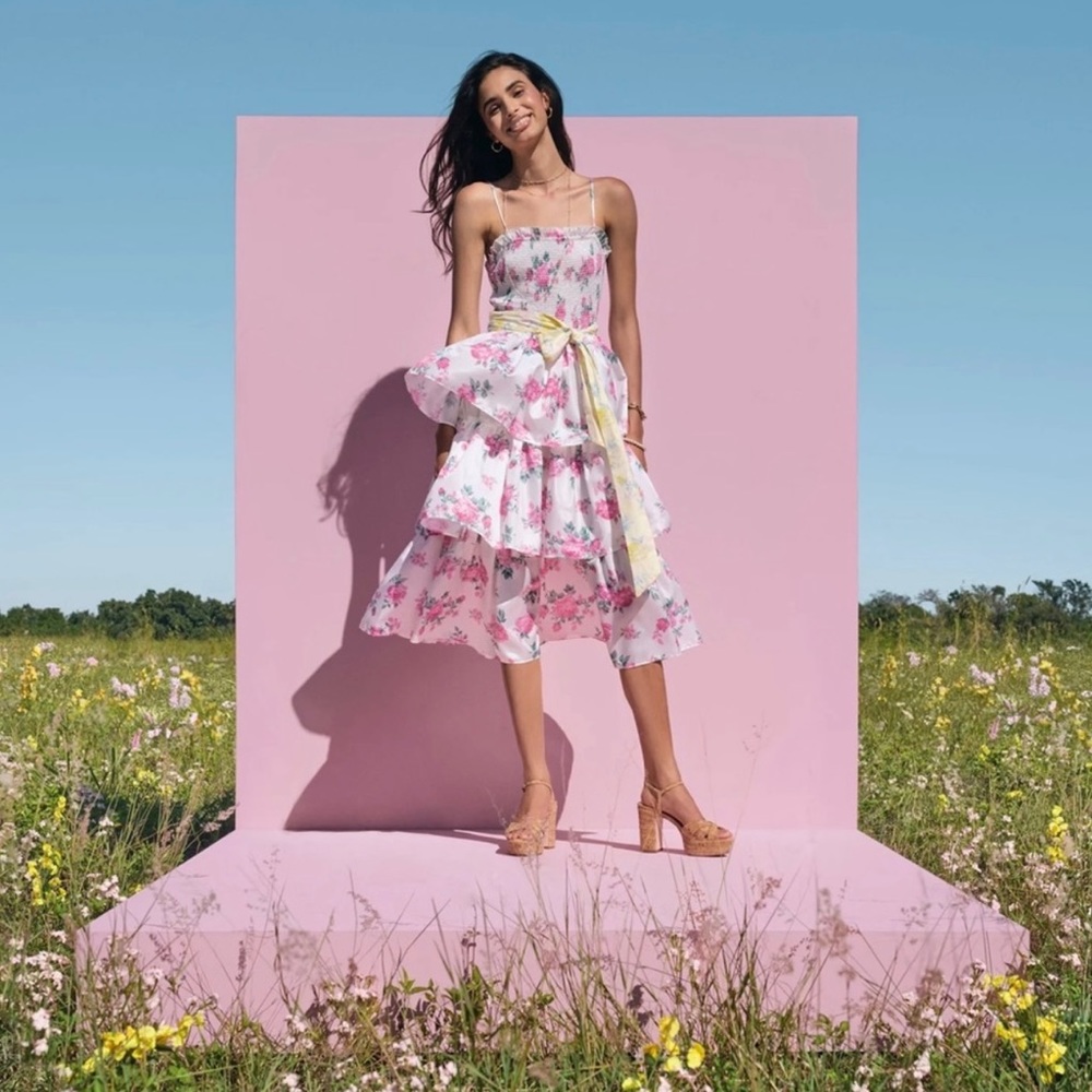 Love Shack Fancy for Target floral ruched and ruffle sold out dress! Never worn